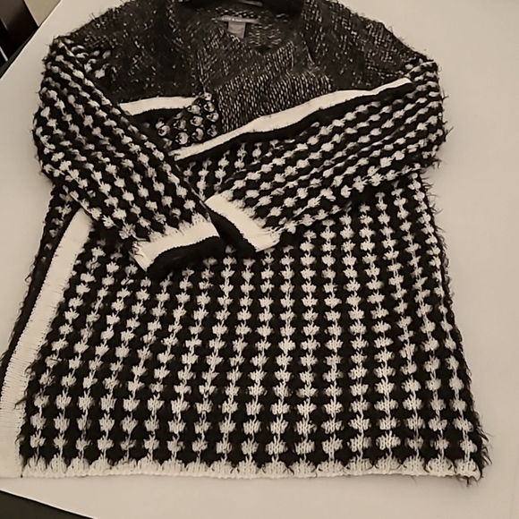 Kate & Mallory Black & White Eyelash Drape Knit Openfront Cardigan EUC - Picture 7 of 12